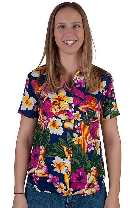 Hawaii Hemd Bluse Mit Buntem Blumen Hibiskus Pin Up Muster