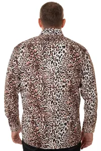 Herren 70er Langarm Hemd Leoparden Muster in Comfort Fit