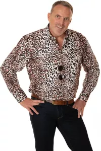 Herren 70er Langarm Hemd Leoparden Muster in Comfort Fit