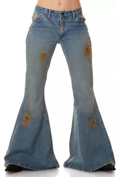 Damen Jeans Mega Schlaghose Destroyed W29/L34